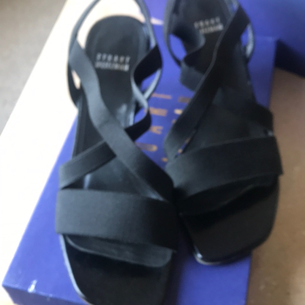 Stuart Weitzman black stretch low heel sandals